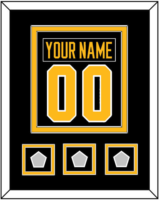 Pittsburgh Nameplate & Number (Back) Combined, With 3 Stanley Cup Champions Patches - Home Black - Signature Tier 2