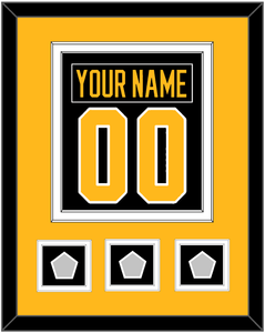 Pittsburgh Nameplate & Number (Back) Combined, With 3 Stanley Cup Champions Patches - Home Black - Double Mat 3