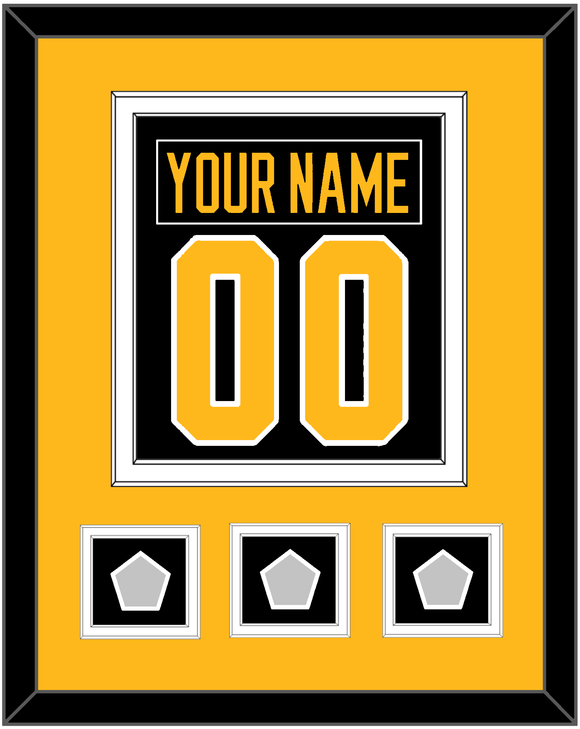 Pittsburgh Nameplate & Number (Back) Combined, With 3 Stanley Cup Finals Patches - Home Black - Double Mat 3