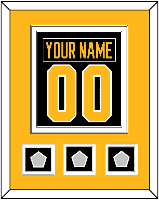 Pittsburgh Nameplate & Number (Back) Combined, With 3 Stanley Cup Champions Patches - Home Black - Signature Tier 3