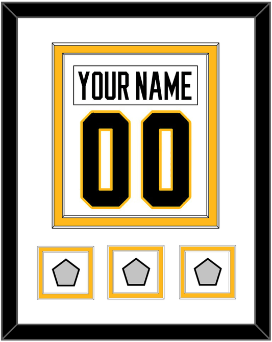 Pittsburgh Nameplate & Number (Back) Combined, With 3 Stanley Cup Champions Patches - Road White - Signature Tier 1