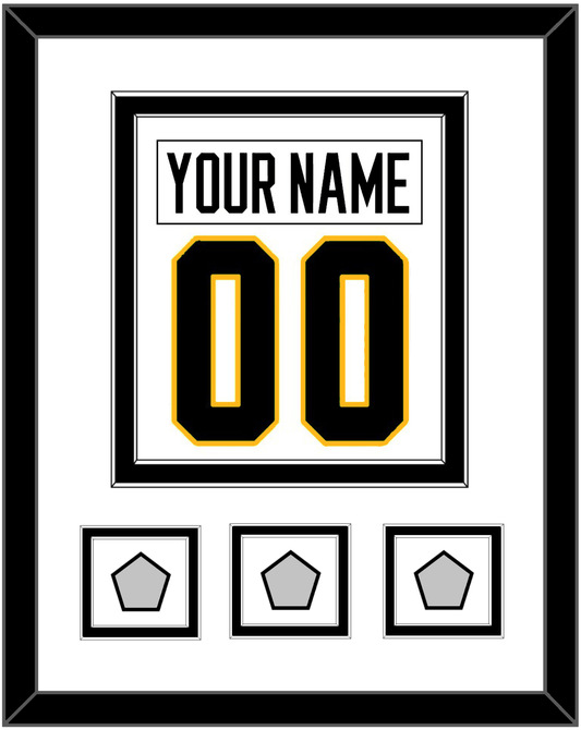 Pittsburgh Nameplate & Number (Back) Combined, With 3 Stanley Cup Champions Patches - Road White - Signature Tier 2