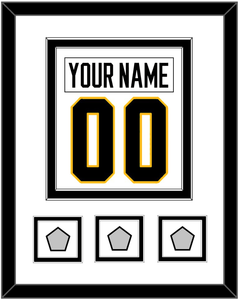 Pittsburgh Nameplate & Number (Back) Combined, With 3 Stanley Cup Champions Patches - Road White - Double Mat 2