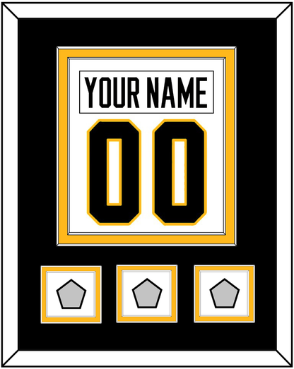 Pittsburgh Nameplate & Number (Back) Combined, With 3 Stanley Cup Champions Patches - Road White - Signature Tier 3