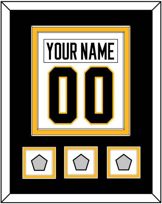Pittsburgh Nameplate & Number (Back) Combined, With 3 Stanley Cup Champions Patches - Road White - Signature Tier 3