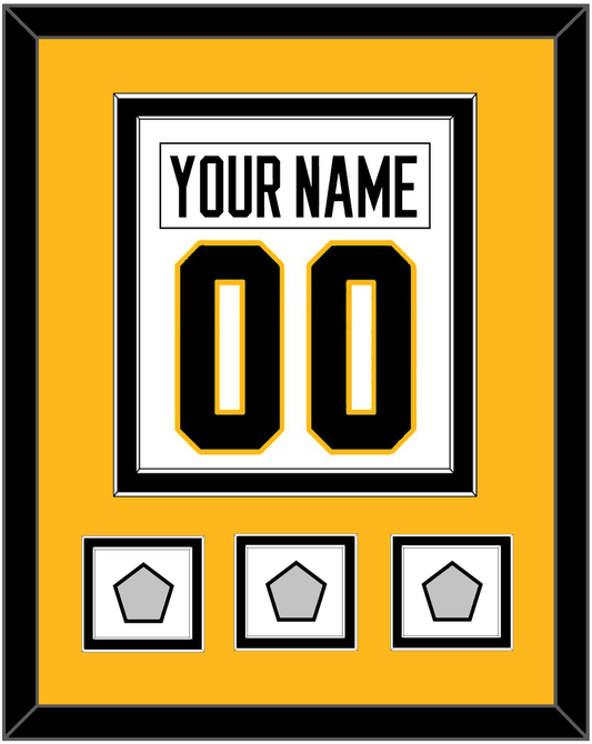 Pittsburgh Nameplate & Number (Back) Combined, With 3 Stanley Cup Champions Patches - Road White - Signature Tier 4