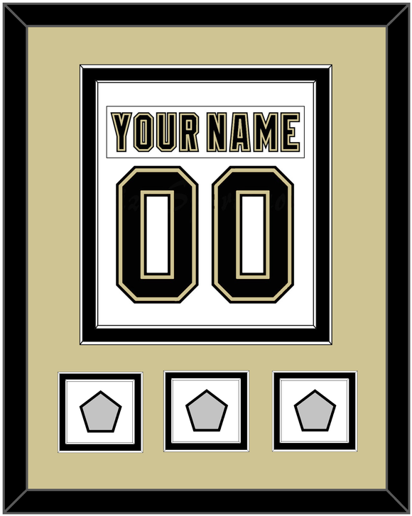 Pittsburgh Nameplate & Number (Back) Combined, With 3 Stanley Cup Champions Patches - Road White (2007-2016) - Double Mat 3