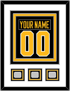 Pittsburgh Nameplate & Number (Back) Combined, With 3 Stanley Cup Finals Patches - Home Black - Triple Mat 1