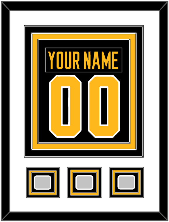 Pittsburgh Nameplate & Number (Back) Combined, With 3 Stanley Cup Finals Patches - Home Black - Triple Mat 1