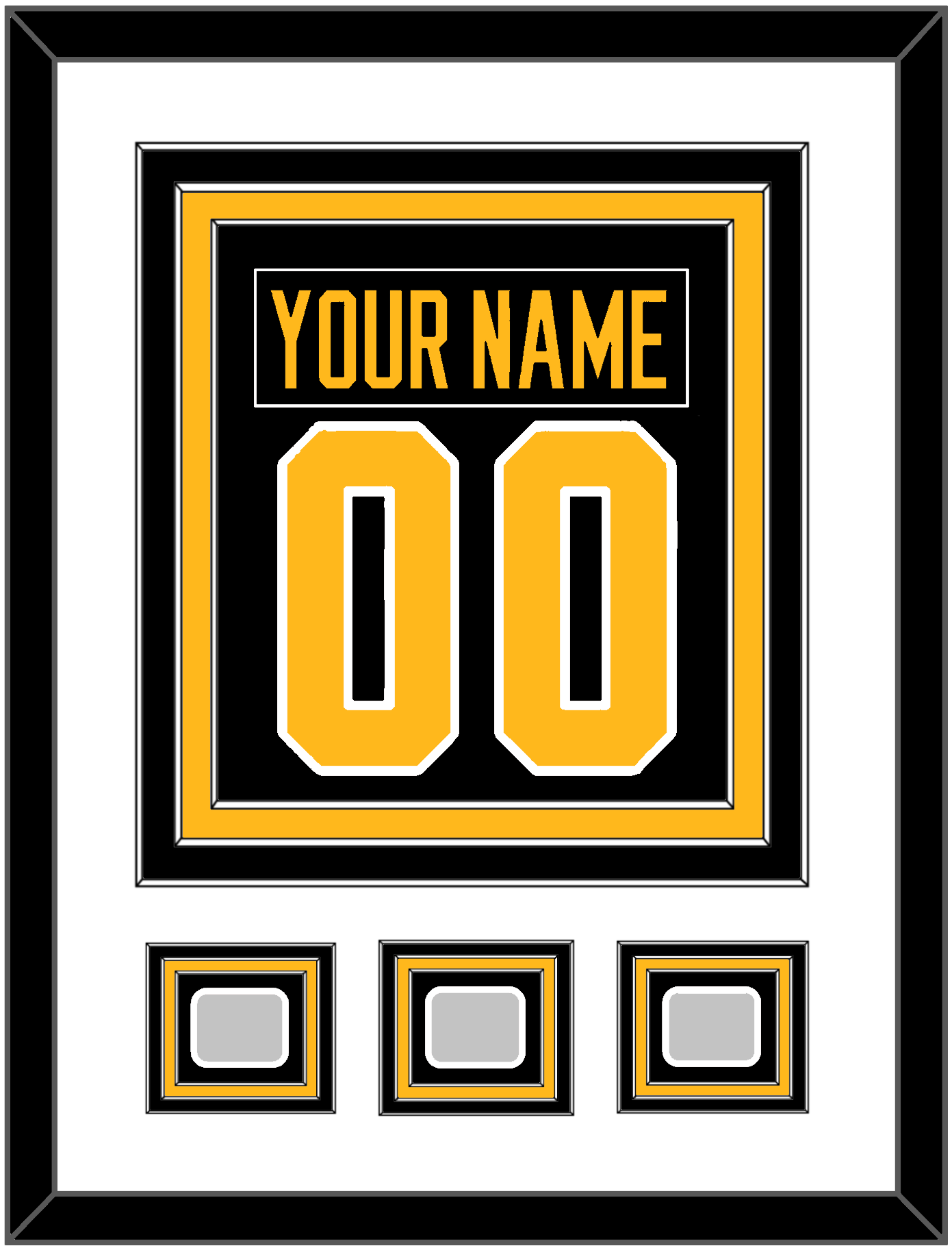 Pittsburgh Nameplate & Number (Back) Combined, With 3 Stanley Cup Champions Patches - Home Black - Premier Tier 1