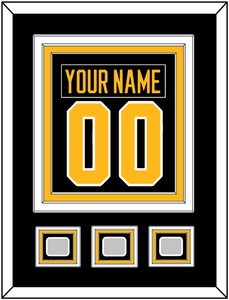 Pittsburgh Nameplate & Number (Back) Combined, With 3 Stanley Cup Champions Patches - Home Black - Triple Mat 2