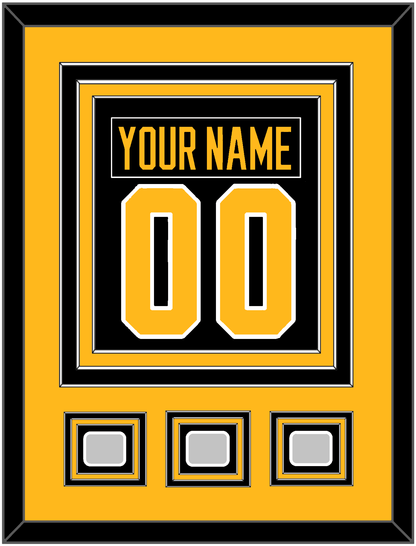 Pittsburgh Nameplate & Number (Back) Combined, With 3 Stanley Cup Champions Patches - Home Black - Premier Tier 3