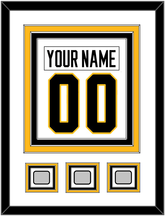 Pittsburgh Nameplate & Number (Back) Combined, With 3 Stanley Cup Finals Patches - Road White - Triple Mat 1