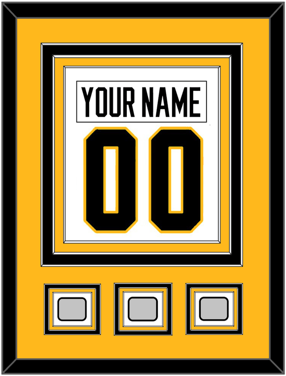 Pittsburgh Nameplate & Number (Back) Combined, With 3 Stanley Cup Finals Patches - Road White - Triple Mat 3