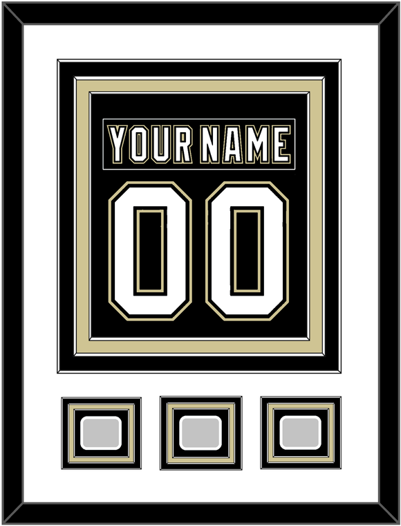 Pittsburgh Nameplate & Number (Back) Combined, With 3 Stanley Cup Champions Patches - Home Black (2007-2016) - Triple Mat 1