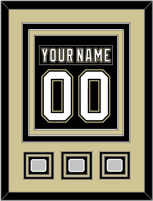 Pittsburgh Nameplate & Number (Back) Combined, With 3 Stanley Cup Champions Patches - Home Black (2007-2016) - Triple Mat 3