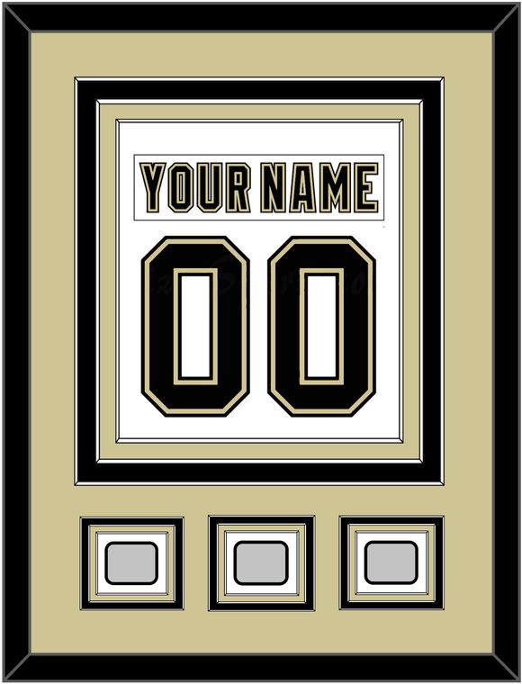 Pittsburgh Nameplate & Number (Back) Combined, With 3 Stanley Cup Finals Patches - Road White (2007-2016) - Triple Mat 3