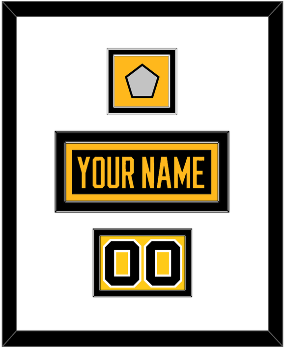 Pittsburgh Nameplate, Number (Shoulder) & Stanley Cup Champions Patch - Road Black (1988-1992) - Double Mat 1