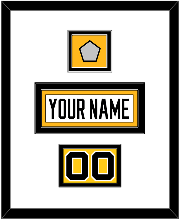 Pittsburgh Nameplate, Number (Shoulder) & Stanley Cup Champions Patch - Road White - Double Mat 1