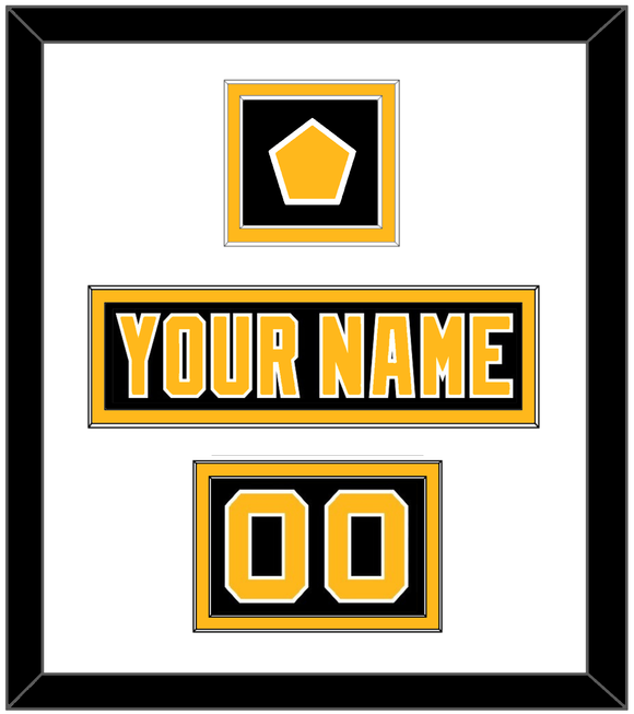 Pittsburgh Nameplate, Number (Shoulder) & Jersey Logo Patch - Road Black (1992-1997) - Double Mat 1