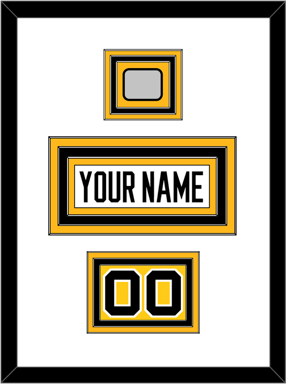 Pittsburgh Nameplate, Number (Shoulder) & Stanley Cup Champions Patch - Road White - Triple Mat 1