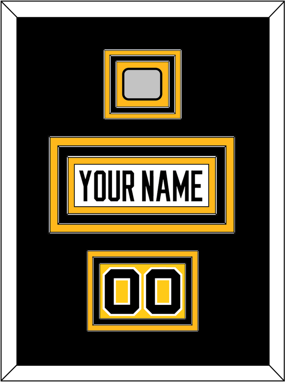 Pittsburgh Nameplate, Number (Shoulder) & Stanley Cup Champions Patch - Road White - Triple Mat 3