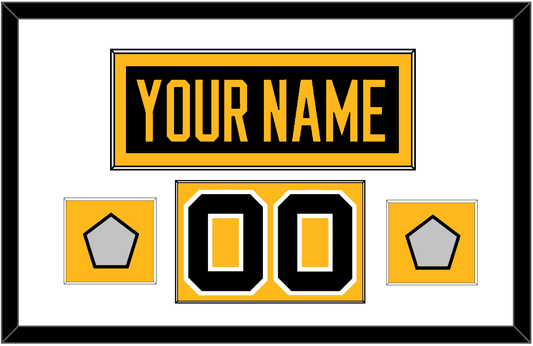 Pittsburgh Nameplate, Number (Shoulder) & 2 Stanley Cup Champions Patches - Road Black (1988-1992) - Essential Tier 1