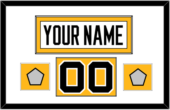 Pittsburgh Nameplate, Number (Shoulder) & 2 Stanley Cup Champions Patches - Road White - Single Mat 1