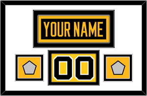 Pittsburgh Nameplate, Number (Shoulder) & 2 Stanley Cup Champions Patches - Road Black (1988-1992) - Double Mat 1