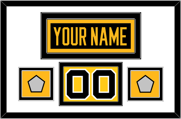 Pittsburgh Nameplate, Number (Shoulder) & 2 Stanley Cup Champions Patches - Road Black (1988-1992) - Double Mat 1