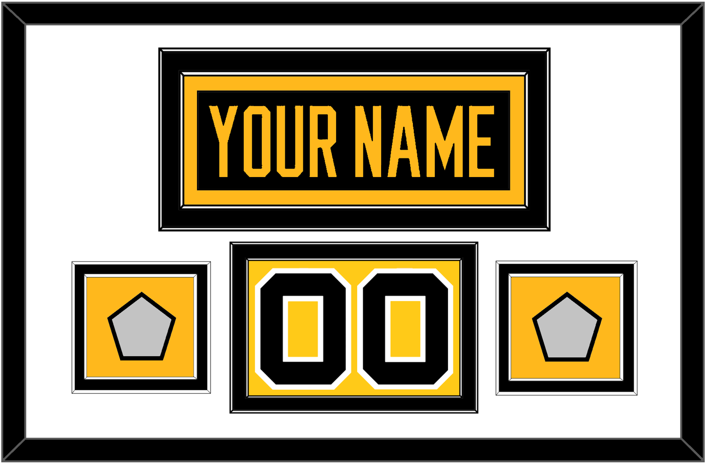 Pittsburgh Nameplate, Number (Shoulder) & 2 Stanley Cup Champions Patches - Home Black - Signature Tier 1