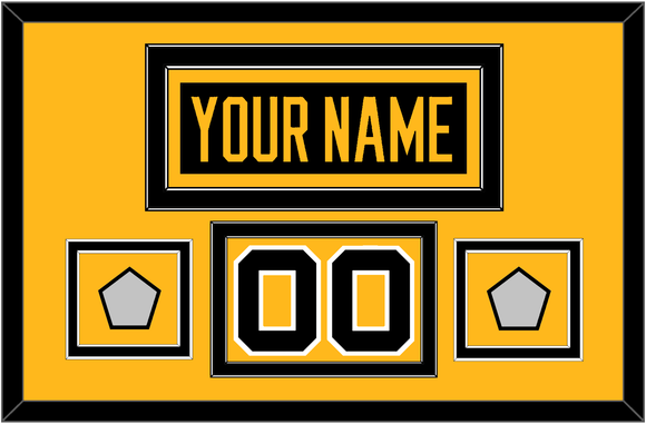 Pittsburgh Nameplate, Number (Shoulder) & 2 Stanley Cup Finals Patches - Home Black - Double Mat 2