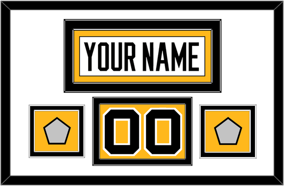 Pittsburgh Nameplate, Number (Shoulder) & 2 Stanley Cup Finals Patches - Road White - Double Mat 1