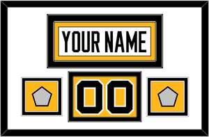 Pittsburgh Nameplate, Number (Shoulder) & 2 Stanley Cup Champions Patches - Home White (1988-1992) - Double Mat 1