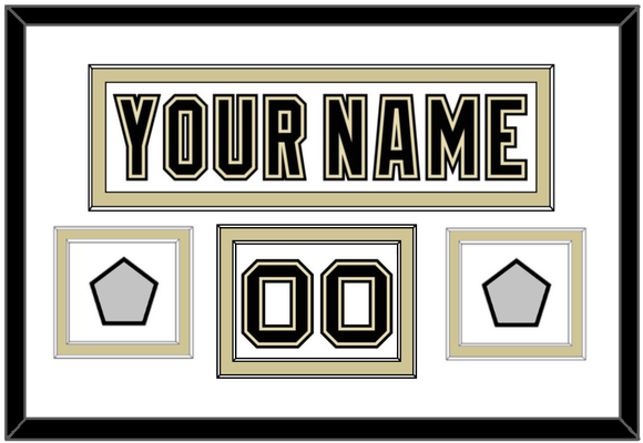 Pittsburgh Nameplate, Number (Shoulder) & 2 Stanley Cup Champions Patches - Road White (2007-2016) - Double Mat 1