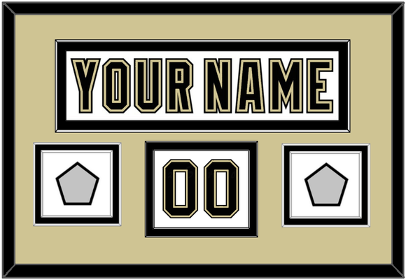 Pittsburgh Nameplate, Number (Shoulder) & 2 Stanley Cup Champions Patches - Road White (2007-2016) - Double Mat 2