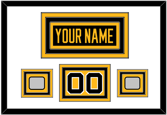 Pittsburgh Nameplate, Number (Shoulder) & 2 Stanley Cup Finals Patches - Home Black - Triple Mat 1