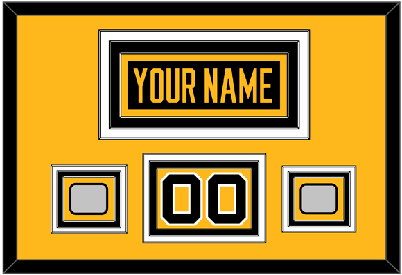 Pittsburgh Nameplate, Number (Shoulder) & 2 Stanley Cup Finals Patches - Home Black - Triple Mat 2