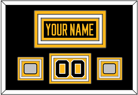 Pittsburgh Nameplate, Number (Shoulder) & 2 Stanley Cup Champions Patches - Road Black (1988-1992) - Triple Mat 3