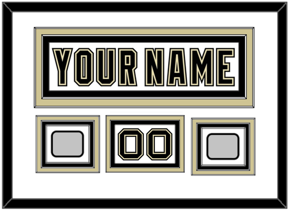 Pittsburgh Nameplate, Number (Shoulder) & 2 Stanley Cup Champions Patches - Road White (2007-2016) - Triple Mat 1