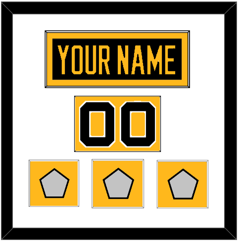 Pittsburgh Nameplate, Number (Shoulder) & 2009, 2016 & 2017 Stanley Cup Champions Patches - Home Black - Single Mat 1