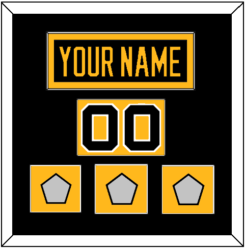 Pittsburgh Nameplate, Number (Shoulder) & 2009, 2016 & 2017 Stanley Cup Champions Patches - Home Black - Single Mat 2