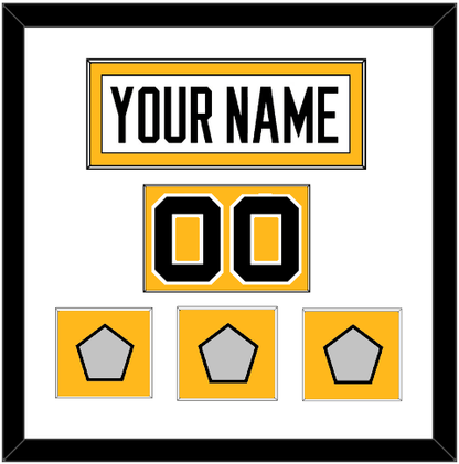 Pittsburgh Nameplate, Number (Shoulder) & 2009, 2016 & 2017 Stanley Cup Champions Patches - Road White - Essential Tier 1