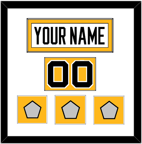 Pittsburgh Nameplate, Number (Shoulder) & 2009, 2016 & 2017 Stanley Cup Finals Patches - Road White - Single Mat 1