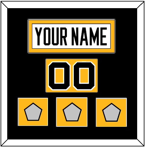 Pittsburgh Nameplate, Number (Shoulder) & 2009, 2016 & 2017 Stanley Cup Finals Patches - Road White - Single Mat 2