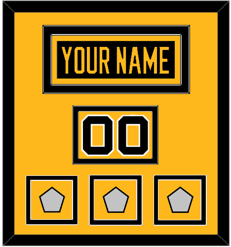 Pittsburgh Nameplate, Number (Shoulder) & 2009, 2016 & 2017 Stanley Cup Champions Patches - Home Black - Double Mat 2