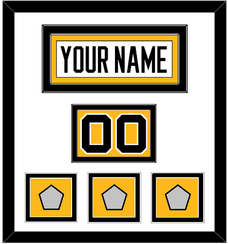 Pittsburgh Nameplate, Number (Shoulder) & 2009, 2016 & 2017 Stanley Cup Champions Patches - Road White - Double Mat 1