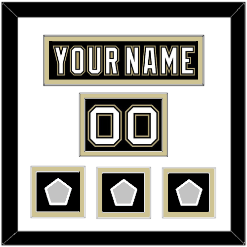 Pittsburgh Nameplate, Number (Shoulder) & 2009, 2016 & 2017 Stanley Cup Finals Patches - Home Black (2007-2016) - Double Mat 1