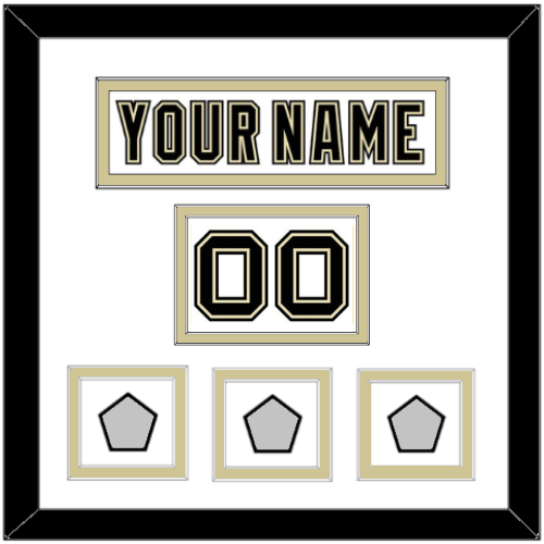 Pittsburgh Nameplate, Number (Shoulder) & 2009, 2016 & 2017 Stanley Cup Champions Patches - Road White (2007-2016) - Double Mat 1