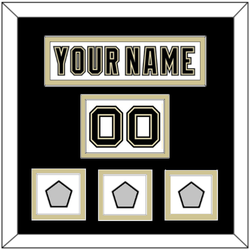 Pittsburgh Nameplate, Number (Shoulder) & 2009, 2016 & 2017 Stanley Cup Champions Patches - Road White (2007-2016) - Double Mat 3